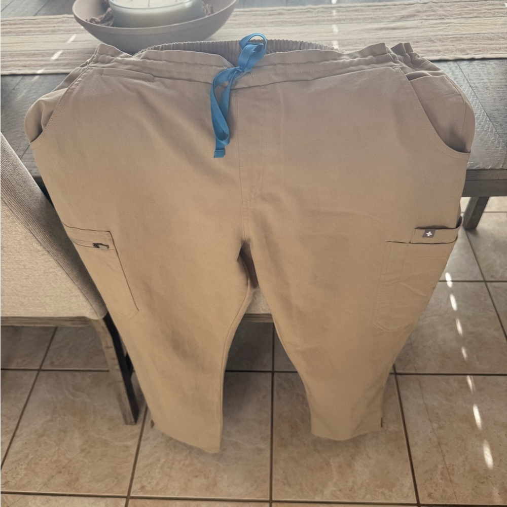 Figs Women’s Khaki Cargo Pants with Blue Drawstring